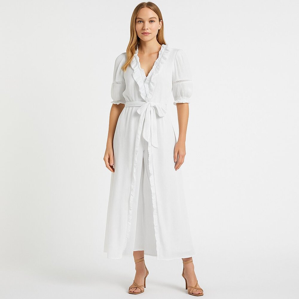 *NWT* Crisp White Lightweight Tie-Waist Puff-Sleeve Maxi Cover-Up - Size S/M